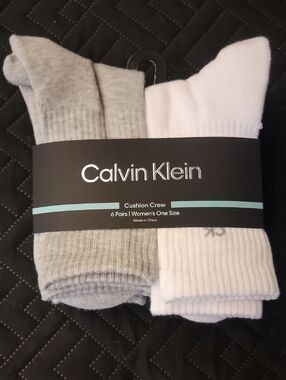Calvin Klein Cushion Crew Socks - White & Light Gray (6 Pack)